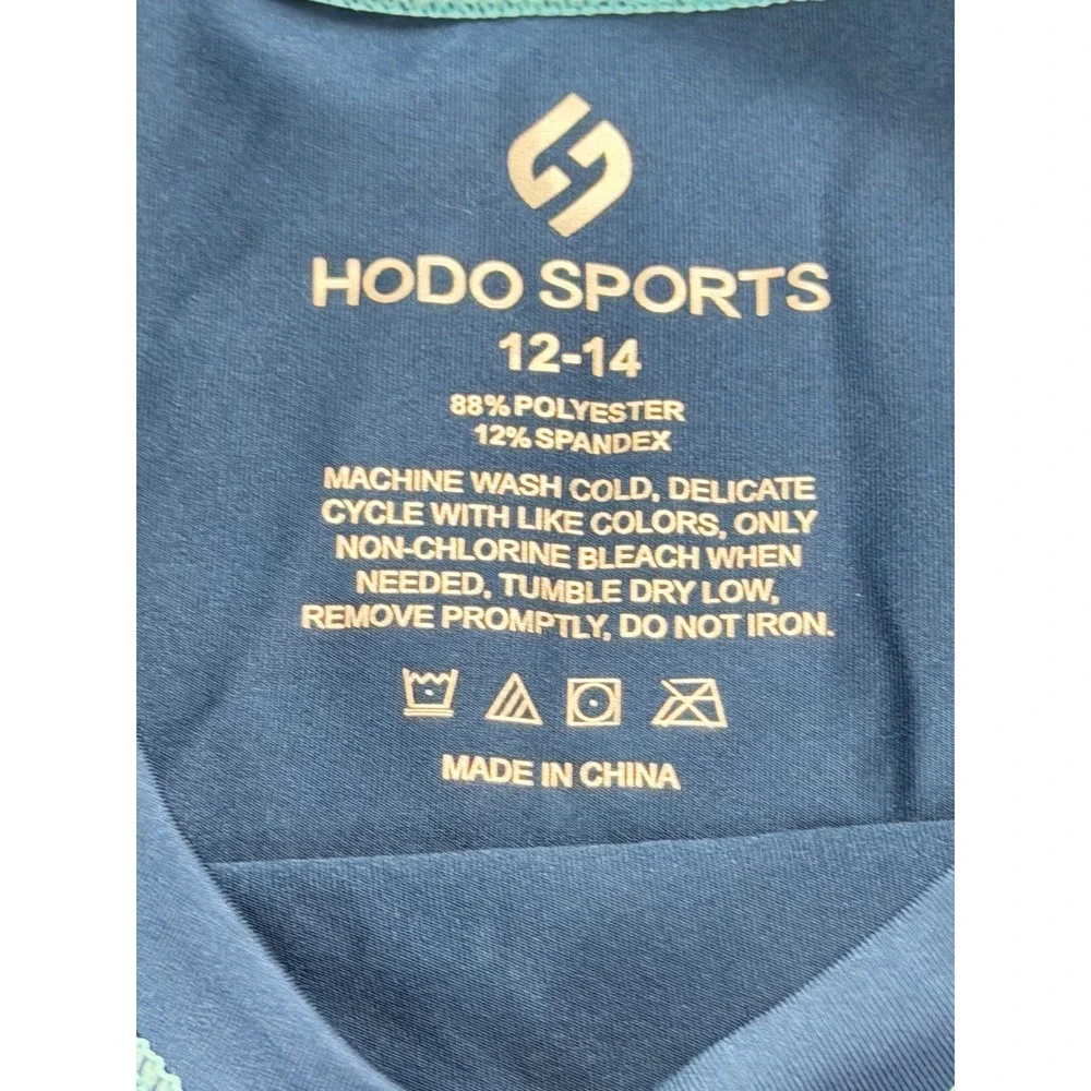 Hodo Sports Kids Navy Blue Rash Guard Swim Shirt UPF 50+ Short Sleeve Size 12-14